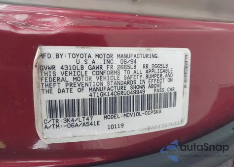 1994 Toyota Camry Se из США, поврежденный, VIN 4T1GK14C6RU049949